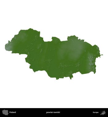 Rawicki İlçesi. Polonya 'nın idari bölgesi renkli bir yükseklik haritasında beyaza izole edildi