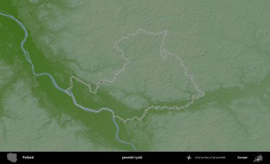 Rycki İlçesi. Polonya 'nın idari bölgesi renkli bir yükseklik haritasında özetlendi