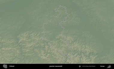 Rzeszowski İlçesi. Polonya 'nın idari bölgesi renkli bir yükseklik haritasında özetlendi