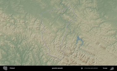 Sanocki İlçesi. Polonya 'nın idari bölgesi renkli bir yükseklik haritasında özetlendi