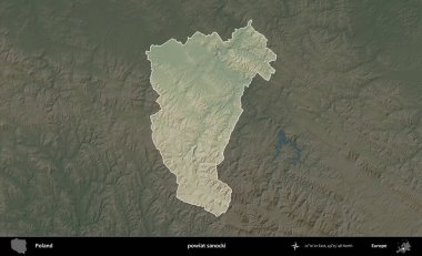 Sanocki İlçesi. Polonya 'nın idari bölgesi koyu renkli bir yükseklik haritasına vurgulandı ve özetlendi