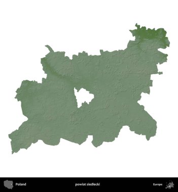Siedlecki İlçesi. Polonya 'nın idari bölgesi renkli bir yükseklik haritasında beyaza izole edildi
