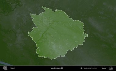 Sierpecki İlçesi. Polonya 'nın idari bölgesi koyu renkli bir yükseklik haritasına vurgulandı ve özetlendi