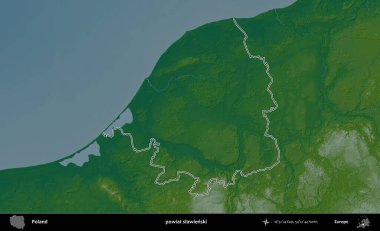 Slawienski İlçesi. Polonya 'nın idari bölgesi renkli bir yükseklik haritasında özetlendi