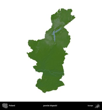 Slupecki İlçesi. Polonya 'nın idari bölgesi renkli bir yükseklik haritasında beyaza izole edildi