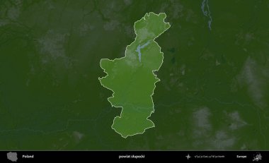 Slupecki İlçesi. Polonya 'nın idari bölgesi koyu renkli bir yükseklik haritasına vurgulandı ve özetlendi