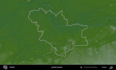 Sremski İlçesi. Polonya 'nın idari bölgesi renkli bir yükseklik haritasında özetlendi