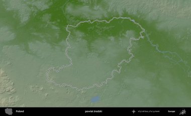 Sredzki İlçesi. Polonya 'nın idari bölgesi renkli bir yükseklik haritasında özetlendi