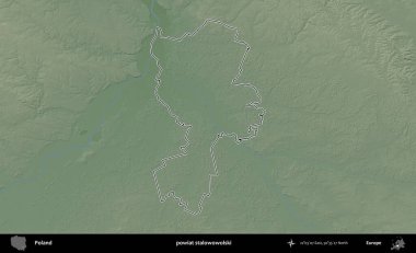 Stalowowolski İlçesi. Polonya 'nın idari bölgesi renkli bir yükseklik haritasında özetlendi