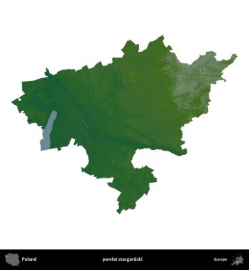 Stargardzki İlçesi. Polonya 'nın idari bölgesi renkli bir yükseklik haritasında beyaza izole edildi