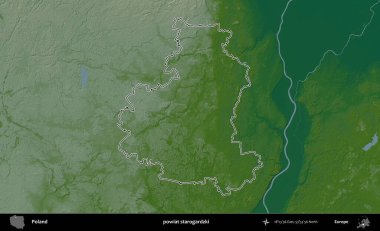 Starogardzki İlçesi. Polonya 'nın idari bölgesi renkli bir yükseklik haritasında özetlendi