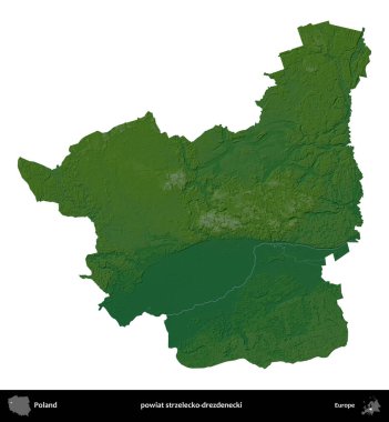 Strzelecko-drezdenecki İlçesi. Polonya 'nın idari bölgesi renkli bir yükseklik haritasında beyaza izole edildi