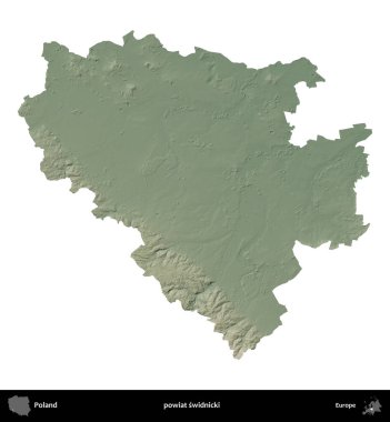 Swidnicki ilçesi. Polonya 'nın idari bölgesi renkli bir yükseklik haritasında beyaza izole edildi