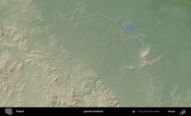 Swidnicki ilçesi. Polonya 'nın idari bölgesi renkli bir yükseklik haritasında özetlendi