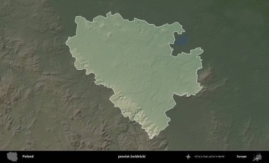 Swidnicki ilçesi. Polonya 'nın idari bölgesi koyu renkli bir yükseklik haritasına vurgulandı ve özetlendi