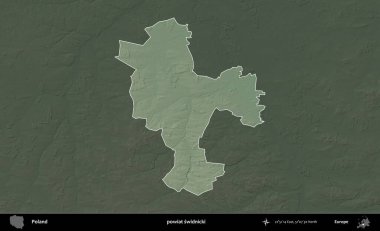 Swidnicki ilçesi. Polonya 'nın idari bölgesi koyu renkli bir yükseklik haritasına vurgulandı ve özetlendi