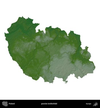 Swidwinski İlçesi. Polonya 'nın idari bölgesi renkli bir yükseklik haritasında beyaza izole edildi