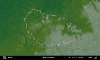 Swidwinski İlçesi. Polonya 'nın idari bölgesi renkli bir yükseklik haritasında özetlendi