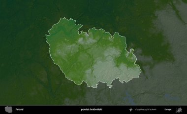 Swidwinski İlçesi. Polonya 'nın idari bölgesi koyu renkli bir yükseklik haritasına vurgulandı ve özetlendi