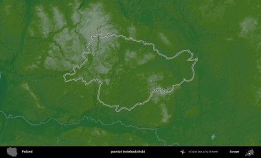 Swiebodzinski İlçesi. Polonya 'nın idari bölgesi renkli bir yükseklik haritasında özetlendi