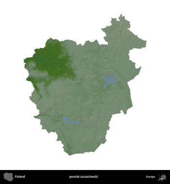 Szczecinecki İlçesi. Polonya 'nın idari bölgesi renkli bir yükseklik haritasında beyaza izole edildi
