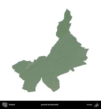Tarnobrzeski İlçesi. Polonya 'nın idari bölgesi renkli bir yükseklik haritasında beyaza izole edildi