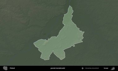 Tarnobrzeski İlçesi. Polonya 'nın idari bölgesi koyu renkli bir yükseklik haritasına vurgulandı ve özetlendi