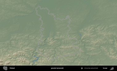 Tarnowski İlçesi. Polonya 'nın idari bölgesi renkli bir yükseklik haritasında özetlendi