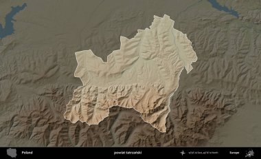 Tatrzanski İlçesi. Polonya 'nın idari bölgesi koyu renkli bir yükseklik haritasına vurgulandı ve özetlendi