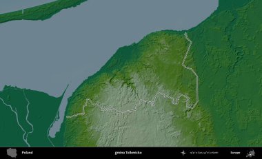 Tolkmicko Komünü. Polonya 'nın idari bölgesi renkli bir yükseklik haritasında özetlendi