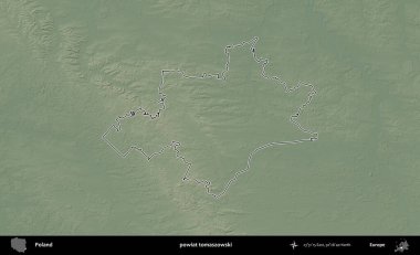 Tomaszowski İlçesi. Polonya 'nın idari bölgesi renkli bir yükseklik haritasında özetlendi