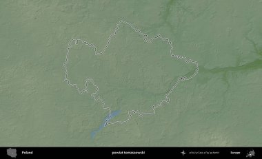 Tomaszowski İlçesi. Polonya 'nın idari bölgesi renkli bir yükseklik haritasında özetlendi