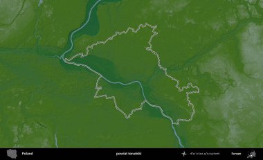 Torunski İlçesi. Polonya 'nın idari bölgesi renkli bir yükseklik haritasında özetlendi
