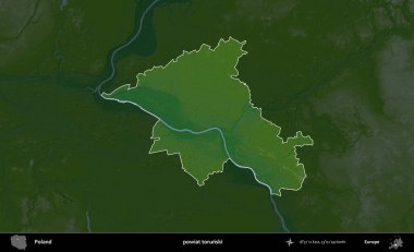 Torunski İlçesi. Polonya 'nın idari bölgesi koyu renkli bir yükseklik haritasına vurgulandı ve özetlendi