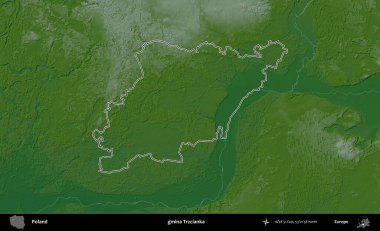 Trzcianka Komünü. Polonya 'nın idari bölgesi renkli bir yükseklik haritasında özetlendi