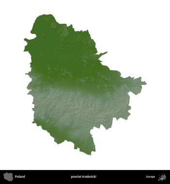 Trzebnicki İlçesi. Polonya 'nın idari bölgesi renkli bir yükseklik haritasında beyaza izole edildi