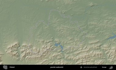 Wadowicki ilçesi. Polonya 'nın idari bölgesi renkli bir yükseklik haritasında özetlendi