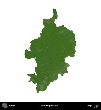 Wagrowiecki İlçesi. Polonya 'nın idari bölgesi renkli bir yükseklik haritasında beyaza izole edildi