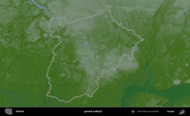 Walecki İlçesi. Polonya 'nın idari bölgesi renkli bir yükseklik haritasında özetlendi