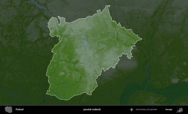 Walecki İlçesi. Polonya 'nın idari bölgesi koyu renkli bir yükseklik haritasına vurgulandı ve özetlendi