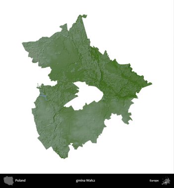 Walcz Komünü. Polonya 'nın idari bölgesi renkli bir yükseklik haritasında beyaza izole edildi