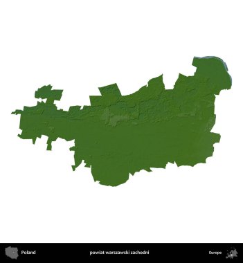 Warszawski Zachodni İlçesi. Polonya 'nın idari bölgesi renkli bir yükseklik haritasında beyaza izole edildi