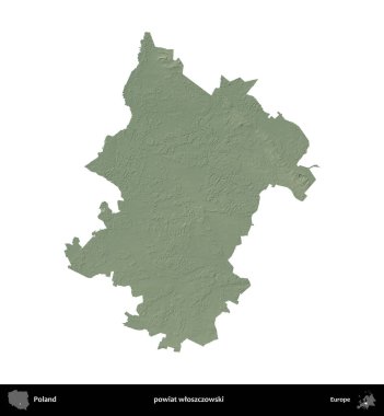 Wloszczowski İlçesi. Polonya 'nın idari bölgesi renkli bir yükseklik haritasında beyaza izole edildi