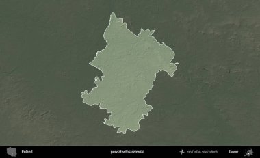 Wloszczowski İlçesi. Polonya 'nın idari bölgesi koyu renkli bir yükseklik haritasına vurgulandı ve özetlendi