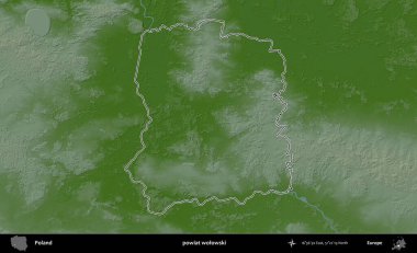 Wolowski İlçesi. Polonya 'nın idari bölgesi renkli bir yükseklik haritasında özetlendi