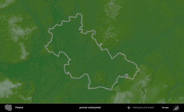 Wolsztynski İlçesi. Polonya 'nın idari bölgesi renkli bir yükseklik haritasında özetlendi
