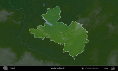 Wschowski İlçesi. Polonya 'nın idari bölgesi koyu renkli bir yükseklik haritasına vurgulandı ve özetlendi