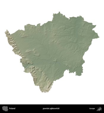 Zabkowicki ilçesi. Polonya 'nın idari bölgesi renkli bir yükseklik haritasında beyaza izole edildi