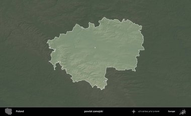 Zamojski İlçesi. Polonya 'nın idari bölgesi koyu renkli bir yükseklik haritasına vurgulandı ve özetlendi