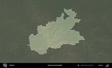 Zawiercianski İlçesi. Polonya 'nın idari bölgesi koyu renkli bir yükseklik haritasına vurgulandı ve özetlendi